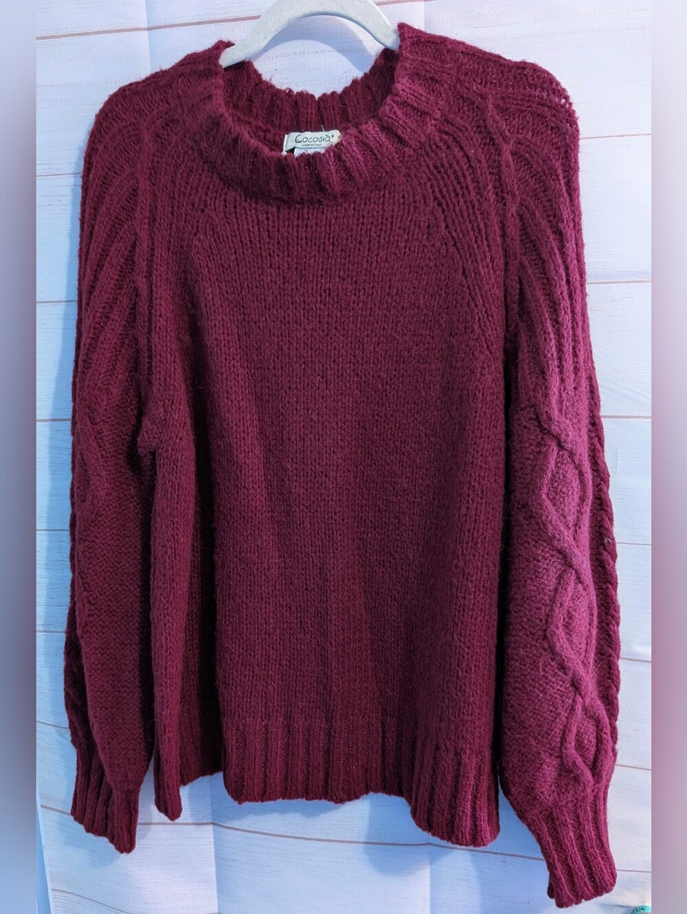 Cocogio Made In Italy Cozy Cable Sleeve Merlot Color Alpaca Blend Sweater XL